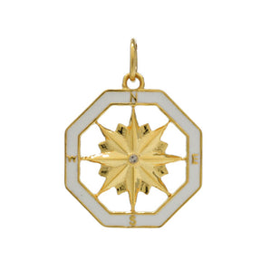 14k Solid Gold & Diamond Enamel Compass Pendant, (14K-DP-002)
