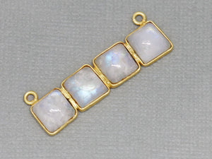 Gold Plated Rainbow Moonstone Cabochon Rectangle Pendant w/ 2 Bails, 37X9 mm, (BZC-2053) - Beadspoint