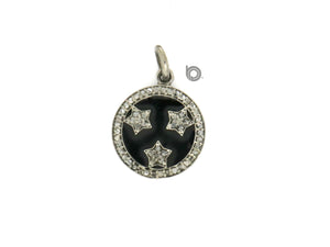 Pave Diamond Enamel Circle Charm with Stars, (DCH-135) - Beadspoint