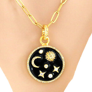 Pave Diamond Starry Nights Enamel Pendant (DEM-4111)