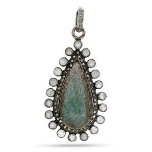 Pave Diamond Labradorite and Moonstone Pendant, (DPL-2440)