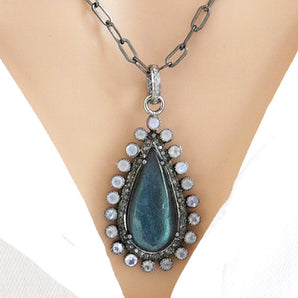 Pave Diamond Labradorite and Moonstone Pendant, (DPL-2440)