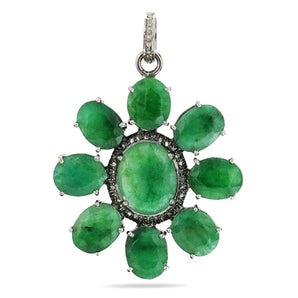 Pave Diamond and Emerald Flower Pendant, (DPL-2442)
