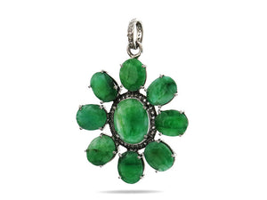 Pave Diamond and Emerald Flower Pendant, (DPL-2442)