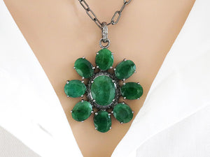 Pave Diamond and Emerald Flower Pendant, (DPL-2442)