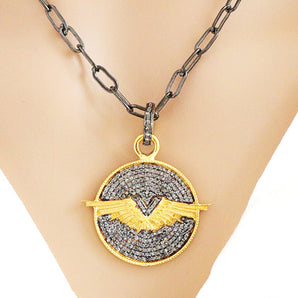 Pave Diamond Aviator Wings Pendant, (DPM-1205)
