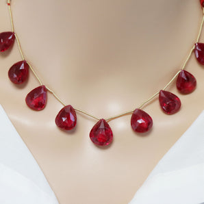 Natural Red Quartz Faceted Pear Drops, 10x13-13x16 mm, Rich Color, Quartz Gemstone Beads, (RQZ-PR-10x13-13x16)(416)