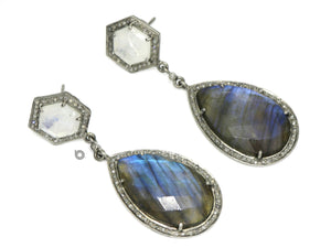 Pave Diamond Labradorite and Moonstone Drop earrings, (DER-1071) - Beadspoint