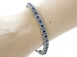 Pave Diamond & blue sapphire antique inspired bracelet with hinge lock, (DBG-70)