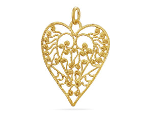 Sterling Silver Vermeil Artisan Heart Pendant in open work Pendant, (AF-435)