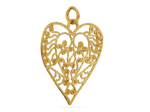 Sterling Silver Vermeil Artisan Heart Pendant in open work Pendant, (AF-435)