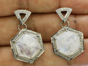 Pave Diamond Hexagon Moonstone Drop earrings, (DER-1072) - Beadspoint