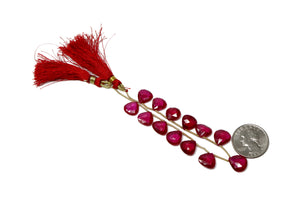 Natural Red Quartz Faceted Heart Drops, 10-12 mm, Rich Color, Quartz Gemstone Beads, (RQZ-HRT-10-12)(418)