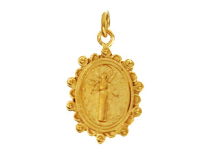 Sterling Silver Vermeil Artisan Virgin Mary Pendant, (AF-439)