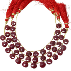 Natural Ruby Faceted Heart Drops, 10 mm, Rich Color, Ruby Gemstone Beads, (RBY-HRT-10)(422)