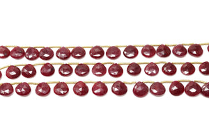 Natural Ruby Faceted Heart Drops, 10 mm, Rich Color, Ruby Gemstone Beads, (RBY-HRT-10)(422)