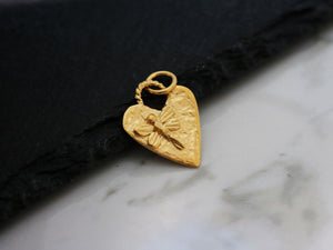 Sterling Silver Vermeil Artisan Butterfly on Heart Pendant, (AF-496)