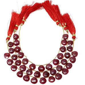 Natural Ruby Faceted Heart Drops, 11-12 mm, Rich Color, Ruby Gemstone Beads, (RBY-HRT-11-12)(423)