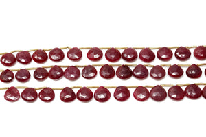Natural Ruby Faceted Heart Drops, 11-12 mm, Rich Color, Ruby Gemstone Beads, (RBY-HRT-11-12)(423)