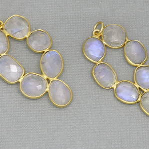 Gold Plated Natural Rainbow Moonstone, 1.5'' Long Fancy Bezel Pendant, 40 mm, (FLR-1148) - Beadspoint