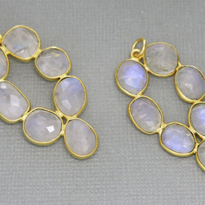 Gold Plated Natural Rainbow Moonstone, 1.5'' Long Fancy Bezel Pendant, 40 mm, (FLR-1148) - Beadspoint