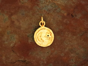 Sterling Silver Vermeil Artisan Star and Moon Disc Pendant, (AF-498)