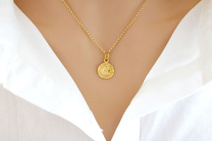 Sterling Silver Vermeil Artisan Star and Moon Disc Pendant, (AF-498)