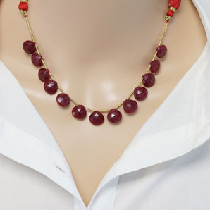 Natural Ruby Faceted Heart Drops, 11-12 mm, Rich Color, Ruby Gemstone Beads, (RBY-HRT-11-12)(423)