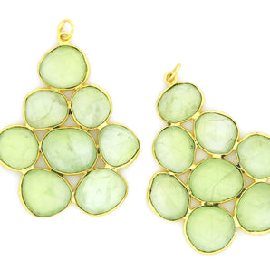 Gold Plated Phrenite Fancy Pendant, 41X35 mm, (FLR-1152) - Beadspoint