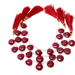 Natural Ruby Faceted Heart Drops, 15-16 mm, Rich Color, Ruby Gemstone Beads, (RBY-HRT-15-16)(425)