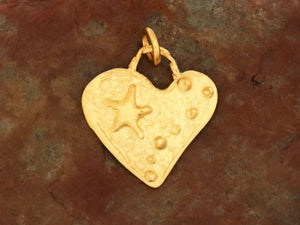 Sterling Silver Vermeil Artisan Heart and Star Pendant, (AF-503)