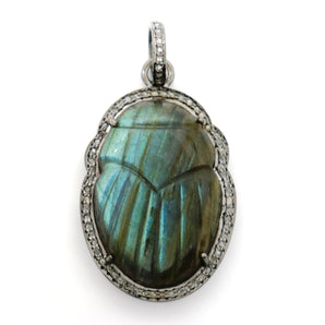 Pave Diamond Carved Labradorite Pendant, (DLB-017) - Beadspoint