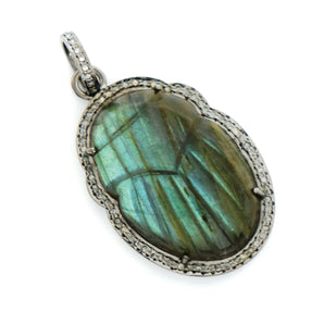 Pave Diamond Carved Labradorite Pendant, (DLB-017) - Beadspoint