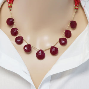 Natural Ruby Faceted Heart Drops, 15-16 mm, Rich Color, Ruby Gemstone Beads, (RBY-HRT-15-16)(425)