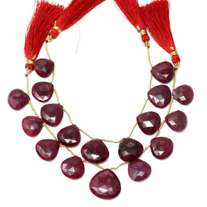 Natural Ruby Faceted Heart Drops, 17-19 mm, Rich Color, Ruby Gemstone Beads, (RBY-HRT-17-19)(426)