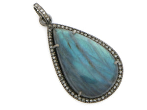 Pave Diamond Labradorite Pendant -- DLB-018 - Beadspoint