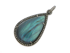 Pave Diamond Labradorite Pendant -- DLB-018 - Beadspoint