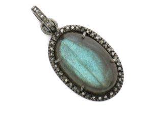 Pave Diamond Labradorite Pendant -- DLB-019 - Beadspoint