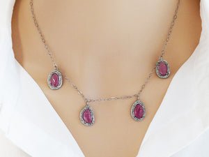 Pave Diamond Ruby Charm Necklace, (DNK-026)