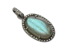 Pave Diamond Labradorite Pendant -- DLB-019 - Beadspoint