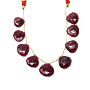 Natural Ruby Faceted Heart Drops, 17-19 mm, Rich Color, Ruby Gemstone Beads, (RBY-HRT-17-19)(426)