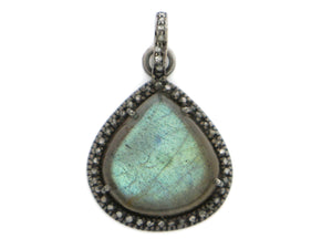 Pave Diamond Labradorite Pendant -- DLB-022 - Beadspoint