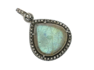 Pave Diamond Labradorite Pendant -- DLB-022 - Beadspoint