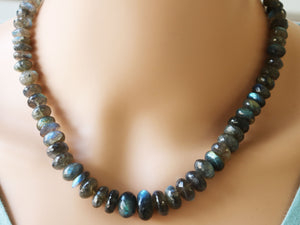 Labradorite Faceted Large Roundels Finished necklace (Lab-8-12) - Beadspoint