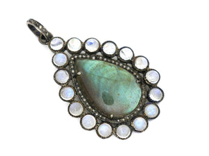 Pave Diamond Labradorite Pear Pendant -- DLB-023 - Beadspoint