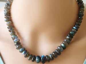 Labradorite Faceted Large Roundels Finished necklace (Lab-8-12) - Beadspoint