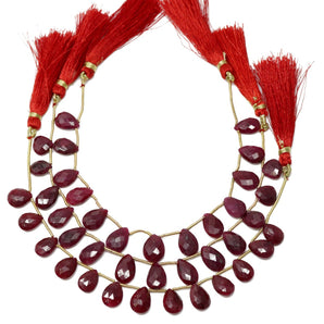 Natural Ruby Faceted Pear Drops, 8x11-9x13 mm, Rich Color, Ruby Gemstone Beads, (RBY-PR-8x11-9x13)(428)