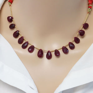 Natural Ruby Faceted Pear Drops, 8x11-9x13 mm, Rich Color, Ruby Gemstone Beads, (RBY-PR-8x11-9x13)(428)
