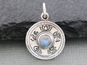 Sterling Silver Yoga Symbol w/Rainbow moonstone Charm -- (SS/CH2/CR156) - Beadspoint