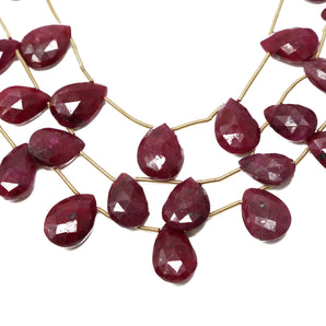 Natural Ruby Faceted Pear Drops, 10x14-15 mm, Rich Color, Ruby Gemstone Beads, (RBY-PR-10x14-15)(429)